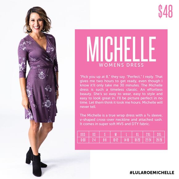 LuLaRoe Michelle Wrap Dress 2XL Navy Blue Solid Adjustable 3/4 Sleeve - Picture 8 of 10